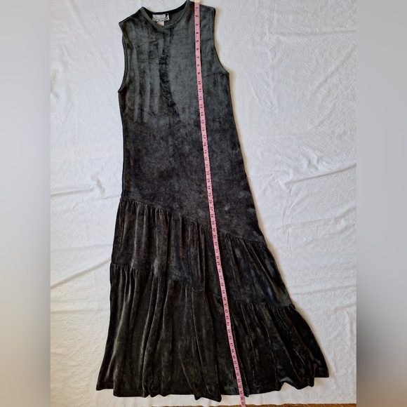 SPARROW  Green Olive Mock Neck Sleeveless Velvet Maxi Gown - Picture 3 of 6
